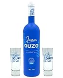 Jassas Ouzo 40% 0,7l Premium Flasche + 2 Ouzo Gläser | Besonders mild | Limited Edition | Älteste Ouzo Destillerie der Welt 1856
