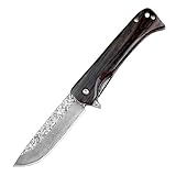 Klappmesser Damaszener Geschmiedet Taschenmesser Scharfe Damaststahl & Sandelholz, Damaskus Stahl klinge Messer, EDC Messer Outdoor, Survival neck knife damast Klein, damastmesser mit holzgriff clip
