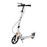 QIERF Adult Foldable Scooter Roller, Klapproller mit Großen, Erwachsene Cityroller, 100kg Tragfähigkeit, Höhenverstellbar 93/100/107cm für Schulweg Arbeit Freizeit, Weiß