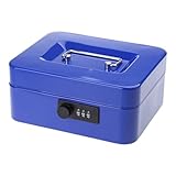 RALIYATX Safe Boxes, Geldkassette mit Geldtablett Zahlenschloss Metall Spardose mit Geldablage Tragbar für Home Office - Blau - M