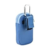 Yisawroy Tragbare MP3/MP4-Aufbewahrungstasche mit Karabiner, praktisches, transparentes Fenster, Reise-Tragetasche, stoßsicher, staubdichte Abdeckung, blau