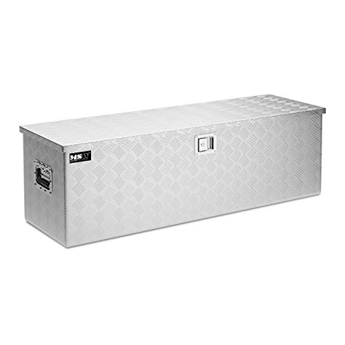 MSW Alubox abschließbar Werkzeugkasten ATB-1230 Deichselbox 150 L Transportbox Metallbox mit Deckel Riffelblech 124 x 38 x 38 cm Aluminiumbox