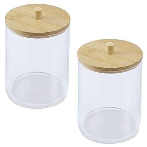 Semetall Qtip Halter, transparenter Acryl-Qtip-Spender mit Holzdeckel für Watteball, Wattestäbchen, Wattepad, rund, 2 Stück