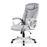 Superkancl Stoff-Chefsessel Executive, ergonomischer Bürostuhl bis 140 kg, Drehstuhl mit Armlehnen, Schreibtisch Stuhl mit Hohe Rückenlehne, grau