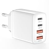 USB C Ladegerät,4 Ports Mehrfach Ladegerät mit USB-C und USB-A,40W Schnellladegerät PD 3.0 Power Adapter USB Netzteil Typ C für iPhone 16 15 14 13 12 11Pro Max SE XS XR 8 7,i Pad,Samsung,Handys Weiß