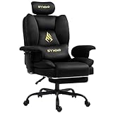 Symino Gaming Stuhl Chefsessel Bürostuhl Ergonomisch, Wildlederimitat Schreibtischstuhl mit Fußstütze Höhenverstellbarer Office Chair Computerstuhl 130kg, Schwarz