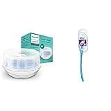 Philips Avent Mikrowellen Sterilisator, Dampf-Sterilisator für bis zu 4 Babyflaschen, Schnuller und Zubehör, weiß (Modell SCF281/02) & Avent Flaschen- und Saugerbürste (Modell SCF145/06)