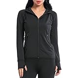 AMZSPORT Damen Laufjacke Sportjacke Langarm Kapuzenjacke Sweatjacke für Yoga Fitness Schwarz L