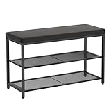 Mondeer Schuhbank mit Gepolsterter Sitzfläche, Schuhregal mit 2 Gitterablagen Höhenverstellbar Platzsparend Industriestil, für Eingang Flur Schlafzimmer, 80 x 30 x 50 cm, Schwarz