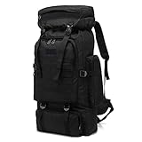 Kabxhueo Camping Rucksack Groß 80L,Survival Rucksack Wasserdicht Wanderrucksack Herren Reiserucksack Militär Kampfrucksack Notfallrucksack Molle Backpack for Outdoor Travel Wandern,Black