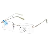 Amorays Progressive Multifokal Lesebrille für Herren und Damen, Modern Ohne Rahmen Lesebrillen mit Anti-Blaulicht DJ6001(Silber，+1.50