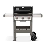 Weber Spirit II E-310 GBS Gasgrill, 3 Brenner, 60 x 46cm Grillfläche, Warmhalterost, Deckelthermometer, abklappbarer Seitentisch (links), 4 Räder - Schwarz/Silber (45010179)