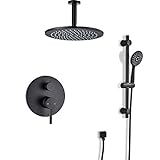 Schwarzes Duschsystem mit Regenduschkopf und Handbrause, Einhebel-Duscharmatur-Set, Deckenmontage, Regenduschkopfsystem, 30,5 cm (A 12 Zoll)