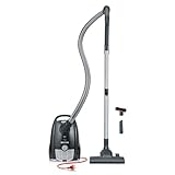 SEVERIN Staubsauger mit Beutel, kompakter & leiser Bodenstaubsauger für Teppich - & Hartböden, 750 W, Soft-Sound-Bodendüse, 8 m Reichweite, schwarz, BC 7030