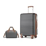 Kono Gepäck-Sets mit 2 Stück, leichte ABS-Hartschale, großer Check-in-Koffer mit TSA-Zahlenschloss + Ryanair 40 x 20 x 25 cm Kabinentasche (grau/braun, 71,1 cm Gepäckset)
