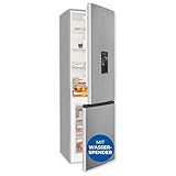 Exquisit Kühl-Gefrierkombination, 180 cm Höhe, Kühlschrank mit Gefrierfach, 260 Liter, Wasserspender, Alarm-Funktion, 4-Sterne-Gefrierfach, KGC5265-70-WS-040D inoxlook