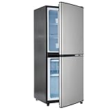 Merax Kühlschrank mit Gefrierfach 106L, Kühl-Gefrierkombination mit 60L-Kühlschrank, 46L-Gefrierschrank, 7 Temperatureinstellungen, LED-Beleuchtung, verstellbare Einlegeböden, leise 45 dB, Grau-Silber