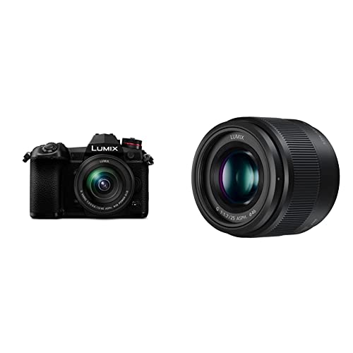 Panasonic Lumix DC-G9MEG-K Systemkamera mit 12-60mm Objektiv (20 MP, 4K/6K, Dual I.S, Staub und Spritzwasserschutz, schwarz) & Lumix 25 mm F1.7 | H-H025E-K Prime Objektiv, Schwarz