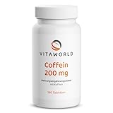 Coffein Tabletten - Koffeintabletten hochdosiert 200mg pro Tag als Wachmacher (180 vegane Tabletten) - ideal als Muntermacher für Fokus & Energie - laborgeprüft, ohne Zusätze, glutenfrei - vitaworld