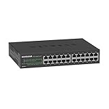 Netgear GS324 Switch 24 Port Switch Gigabit Ethernet LAN Switch (Plug-and-Play Netzwerk Switch, lüfterlos, Switch 19 Zoll Rack-Montage, robustes Metallgehäuse), Schwarz