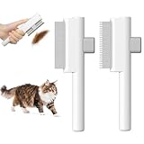 Marchul 2 Stück Katze Kamm Hund Kämme Set, Floh Kamm für Katzen und Hunde, Selbstreinigende Katze Grooming Bürste mit Release-Taste und Edelstahl Metall Runden Zähnen für die Entfernung, weiß
