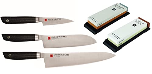 KASUMI Profi Messerset 5tlg: 3 KASUMI VG-10 Pro Messer & 2 KASUMI Schleifsteine