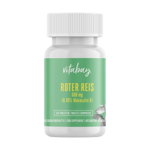 Vitabay Roter Reis 600 mg • 120 vegane Tabletten • Mit Monacolin K 2,9 mg • Monascus purpureus • Hochdosiert • Ohne Konservierungsstoffe • Made in Germany