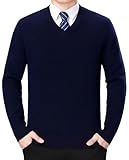 FULIER Herren V-Ausschnitt Pullover Kaschmir Gestrickt Pullunder Casual Langarm Strickjacken Basic Sweatshirt Winter Pullover (Marine,M)