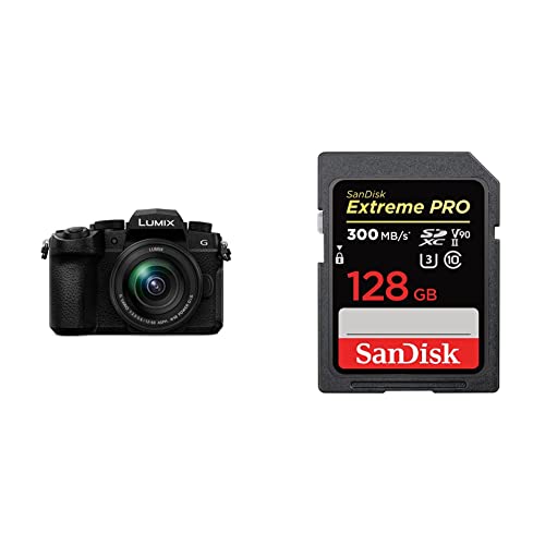 Panasonic DC-G91MEG-K Systemkamera mit 12-60 mm MFT Objektiv, 20 MP, Dual I.S, Hybrid-Kontrast-AF, 4K Fotokamera, schwarz & SanDisk Extreme PRO 128GB SDXC Speicherkarten bis zu 300MB/s