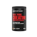 Body Attack 100% Pure Creatin - 600 Kapseln - Made in Germany - hochwertiges mikrofeines Kreatin Monohydrat - Hochdosierte Creatin Kapseln für die praktische Einnahme - Vor oder nach dem Training