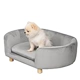 PawHut Haustiersofa Hundesofa Hundebett mit Holländischer Samt Schaumstoff Birke Bein für Katzen Hunde 86 x 55 x 33 cm Hellgrau