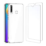 NEW'C Hülle für Huawei P30 Lite - Ultra Transparent Silikon Weiches TPU Gel und 2 × Panzer Schutz Glas für Huawei P30 Lite - Anti Scratch