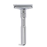 MERKUR Rasierhobel Futur 701 | Designklassiker Glanzchrom | Zweiteiliger Rasierer mit geradem Schnitt | Ideal für Nassrasur | Zinkdruckguss | Messing Griffstück | Made in Germany