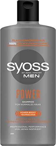 Syoss Shampoo Men Power (440 ml), kräftigendes Herren Shampoo mit Koffein & Power-Boost Technologie stimuliert die Haarwurzeln, Haar Shampoo für normales Haar