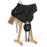 Barefoot Ride-On-Pad schwarz – Pferdefreundliches Reitkissen mit V-Gurtung – rutschfeste Mikrofaser-Oberfläche & Schafwoll-Patches – Größen für Erwachsene