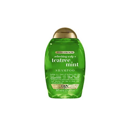 OGX Refreshing Scalp Teatree Extra Strong Shampoo (385 ml), pflegendes & belebendes Haarpflege Shampoo mit Teebaumöl, Minze & Hamamelis, erfrischendes Glanz Shampoo, sulfatfrei