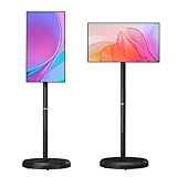 ZyKnaurral 21,5-Zoll-Smart-Touchscreen-Monitor, Mobiler Tragbarer 1080p-TV-Ständer Auf Rädern, Schwenkbarer Rollmonitor, Eingebaute 6000 Mah (4–6 Stunden), Voll Schwenkbarer Rollfernseher Black-4+64G