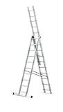 DRABEST Leiter PRO Serie Schiebeleitern 3-teilig Vielzweckleiter 3x10 Stufen Alu Leiter Arbeitshöhe 6 m Belastbarkeit 150 kg inkl. Eimerhaken