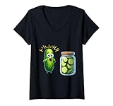 Damen Lustige Gurkenüberraschung Eine Gurke und ein Glas Gurkensch T-Shirt mit V-Ausschnitt