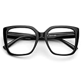 DOOViC Lesebrille 1.5 Damen mit Blaulichtfilter Schwarz Große Quadratische Rahmen Computerbrille mit Stärke