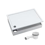 AQUABAD Duschwanne/Duschtasse | Komplettset Basic Smooth White 80x100cm Rechteck | inkl. Styroporträger und Marken-Siphon 90mm mit Chromdeckel | (Gesamthöhe inkl. Träger 16 cm) zum Befliesen