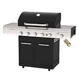 Megamaster 5B Lux Gasgrill I 5 +1 Brenner Gas Grill 26KW mit Turbobrenner, Seitenkocher und Keramik-Backburner I Grillwagen mit Grillthermometer und Edelstahl-Rost I Gasgriller mit Powerbrenner 4,4KW