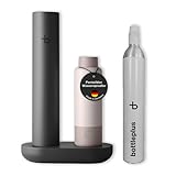 BottlePlus 100% Plastikfrei Wassersprudler To Go - bis zu 6L Sprudelwasser Unterwegs - Spark Set Sprudler Auffüllstation + 600ml Metalflasche Carbonator