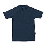 Sterntaler Badeshirt kurzarm uni - UV-Schutz 50+ Schwimmshirt mit Stehkragen - Unisex UV Shirt mit Frontreißverschluss und Kinnschutz - Kinder Badebekleidung, marine, Größe 116