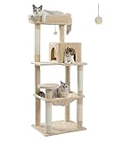 PAWZ Road Katzenbaum mit Metall-Plüsch-Hängematte, Katzenturm für ausgewachsene Katzen mit 2-türigem Condo-Haus, 6-stufige Katzenregale mit Kratzpfosten und großer oberer Sitzstange beige 143cm