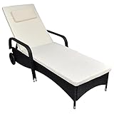 LAPOOH Sonnenliege mit Polster & Rollen Poly Rattan Schwarz, Gartenliege, Liegestuhl, Sonnenstuhl, Sonneninsel Outdoor, Liegen, Gartenmöbel, Bäderliege, Relaxliege - 42475