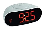 TFA Dostmann Digitaler Funk-Wecker mit Leuchtziffern, 60.2505, Design-Wecker, Schlummer Funktion, LED-Ziffern rot, 2 Helligkeitsstufen, Datum, weiß-schwarz