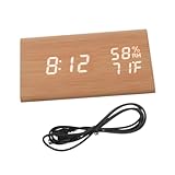 VALICLUD LED Holz Wecker mit Soundsteuerung LED Temperatur und Luftfeuchtigkeitsanzeige Fach Alarmfunktion Dimmbares Display USB Betrieben als Kreatives für Schlafzimmer und Büro