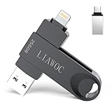 LIAWOC USB-iPhone-Flash-Laufwerk, 256 GB, 3-in-1, iPhone-Fotoübertragungsstick, High-Speed-externer Speicherlaufwerk, Memoria USB para iPhone, kompatibel mit iPhone/iPad/Android/PC, Schwarz