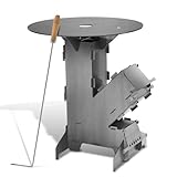 Vigevee Raketenofen ink. mit Grillplatte und Feuerhaken Campinggrill aus massivem 3 mm dickem Stahl Campingkocher für Camping, BBQ,Garten Campingofen Holzofen Outdoor